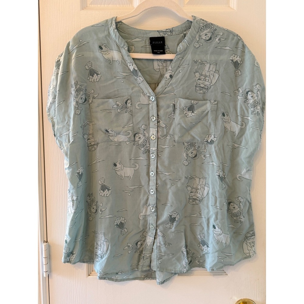 Pixar Up Button Front Blouse Dug Russell Print Size 00 Large